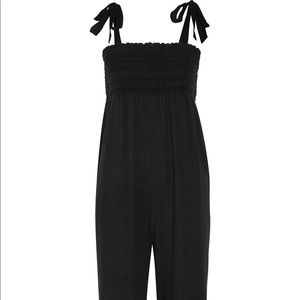 Women's Black Jojo Smocked Cotton-gauze Jumpsuit